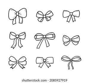 Set of decorative bows. Vector linear illustration.