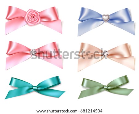 Set of decorative bows for wedding invitation design and page decor. Vector bow isolated on white