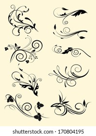 Set of decorative branches for design. Vector illustration. 