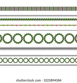 Set of decorative brushes hand drawn pattern floral