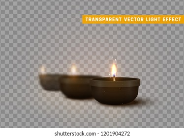 Set of decorative burning candles isolated realistic. Decor for Diwali celebration. vector illustration