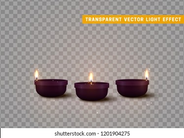 Set of decorative burning candles isolated realistic. Decor for Diwali celebration.