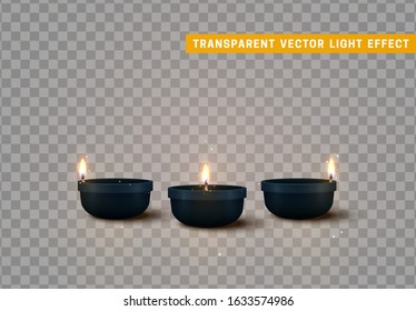 Set of decorative burning candles isolated realistic. Decor for Diwali celebration.