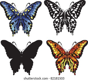 set of decorative butterflies isolated on white background