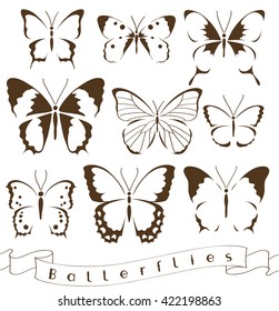 Set of decorative butterfly silhouettes.Vector icon