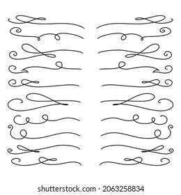 Conjunto de elementos caligráficos decorativos para la decoración. Divisores para libros, tarjetas de felicitación, invitaciones, web. Estilo Doodle