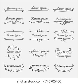 Set Of Decorative Calligraphic Elements For Decoration. Handmade Vector Illustration.