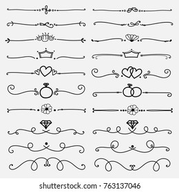 Set Of Decorative Calligraphic Elements For Decoration. Handmade Vector Illustration.