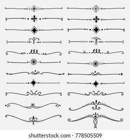 Set Of Decorative Calligraphic Elements For Decoration. Handmade Vector Illustration.