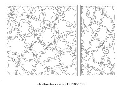 Set decorative card for cutting. Abstract linear pattern. Laser cut panel. Ratio 1:1, 1:2. Vector illustration.