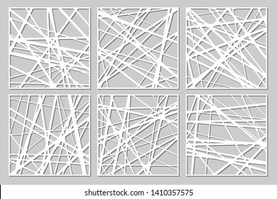 Set decorative card for cutting. Abstract linear pattern. Laser cut panel. Ratio 1:1. Vector illustration.