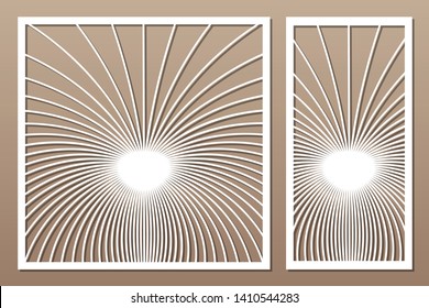 Set decorative card for cutting. Abstract linear pattern. Laser cut panel. Ratio 1:1, 1:2. Vector illustration.