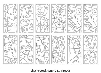 Set decorative card for cutting. Abstract linear pattern. Laser cut panel. Ratio 1:2. Vector illustration.