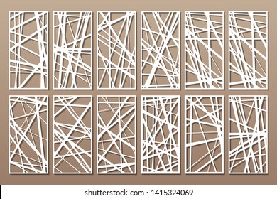 Set decorative card for cutting. Abstract linear pattern. Laser cut panel. Ratio 1:2. Vector illustration.