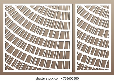 Set decorative card for cutting. Abstract wavy line pattern. Laser cut. Ratio 1:1, 1:2. Vector illustration.