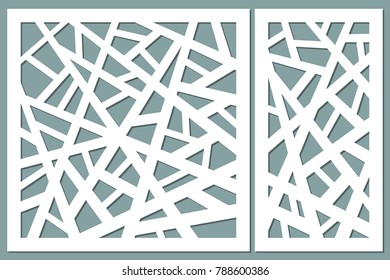 Set decorative card for cutting. Abstract lines pattern. Laser cut. Ratio 1:1, 1:2. Vector illustration.