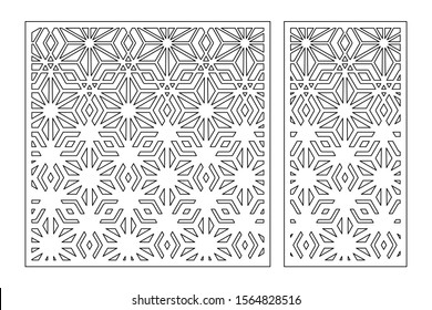 Set decorative card for cutting. Arab geometric mosaic pattern. Laser cut. Ratio 1:1, 1:2. Vector illustration.