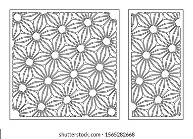 Set decorative card for cutting. Arab geometric mosaic pattern. Laser cut. Ratio 1:1, 1:2. Vector illustration.