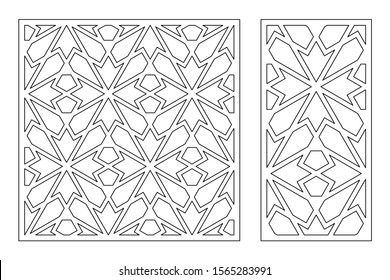 Set decorative card for cutting. Arab geometric mosaic pattern. Laser cut. Ratio 1:1, 1:2. Vector illustration.