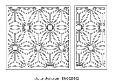 Set decorative card for cutting. Arab geometric mosaic pattern. Laser cut. Ratio 1:1, 1:2. Vector illustration.