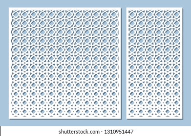 Set decorative card for cutting. Arabesque pattern. Laser cut panel. Ratio 1:1, 1:2. Vector illustration.