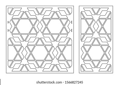 Set decorative card for cutting. Arabic linear mosaic pattern. Laser cut. Ratio 1:1, 1:2. Vector illustration.