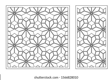 Set decorative card for cutting. Arabic linear mosaic pattern. Laser cut. Ratio 1:1, 1:2. Vector illustration.