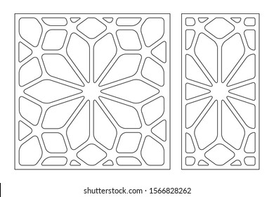 Set decorative card for cutting. Arabic linear mosaic pattern. Laser cut. Ratio 1:1, 1:2. Vector illustration.