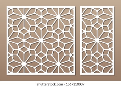 Set decorative card for cutting. Arabic linear mosaic pattern. Laser cut. Ratio 1:1, 1:2. Vector illustration.