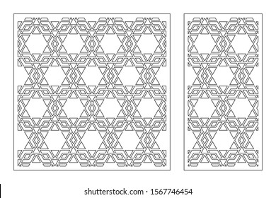 Set decorative card for cutting. Arabic geometric mosaic pattern. Laser cut. Ratio 1:1, 1:2. Vector illustration.