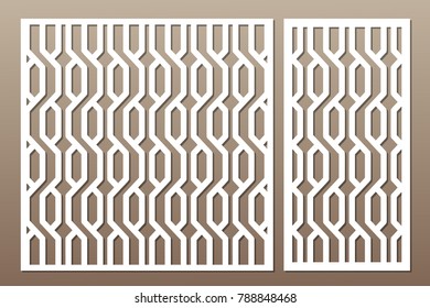 Set decorative card for cutting. Braiding, weave pattern. Laser cut. Ratio 1:1, 1:2. Vector illustration.