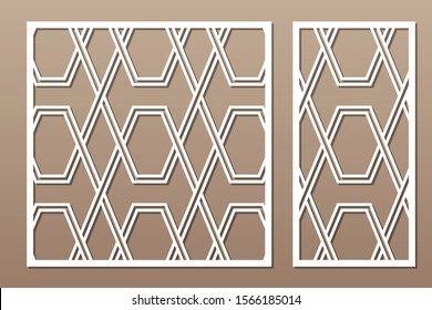 Set decorative card for cutting. Celtic pattern geometric mosaic pattern. Laser cut. Ratio 1:1, 1:2. Vector illustration.