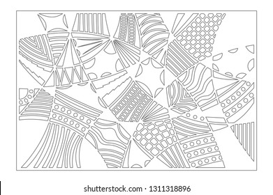 Set decorative card for cutting. Doodle line pattern. Laser cut panel. Ratio 2:3. Vector illustration.