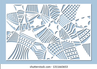 Set decorative card for cutting. Doodle line pattern. Laser cut panel. Ratio 2:3. Vector illustration.