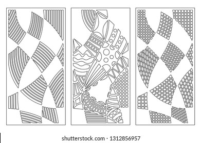 Set decorative card for cutting. Doodle line pattern. Laser cut panel. Ratio 1:2. Vector illustration.