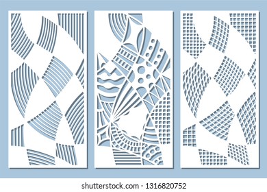 Set decorative card for cutting. Doodle line pattern. Laser cut panel. Ratio 1:2. Vector illustration.