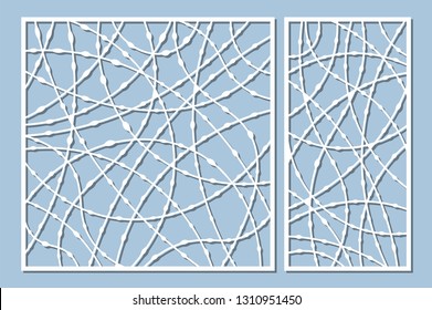 Set decorative card for cutting. Drop line pattern. Laser cut panel. Ratio 1:1, 1:2. Vector illustration.