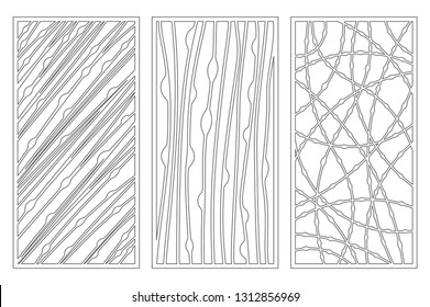 Set decorative card for cutting. Drop line pattern. Laser cut panel. Ratio 1:2. Vector illustration.