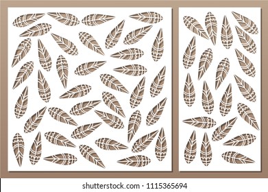 Set decorative card for cutting. Ethnic national pattern. Laser cut panel. Ratio 1:1, 1:2. Vector illustration.