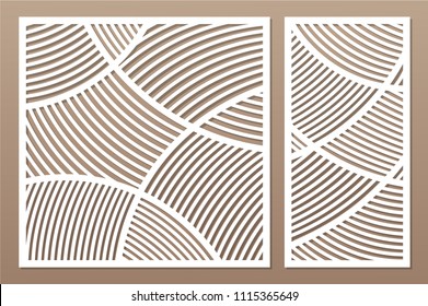 Set decorative card for cutting. Geometric linear pattern. Laser cut panel. Ratio 1:1, 1:2. Vector illustration.