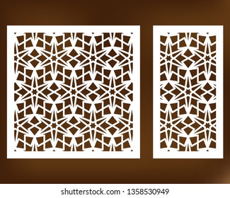 Set decorative card for cutting. Geometric line pattern. Laser cut. Ratio 1:1, 1:2. Vector illustration.