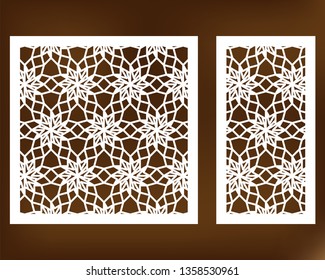 Set decorative card for cutting. Geometric line pattern. Laser cut. Ratio 1:1, 1:2. Vector illustration.