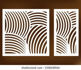 Set decorative card for cutting. Geometric line pattern. Laser cut. Ratio 1:1, 1:2. Vector illustration.
