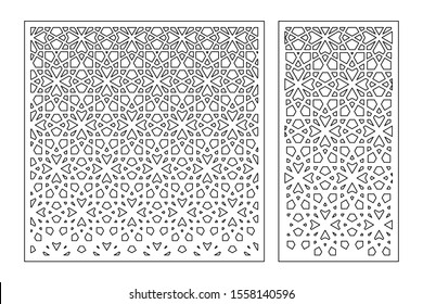 Set decorative card for cutting. Geometric arabic mosaic pattern. Laser cut. Ratio 1:1, 1:2. Vector illustration.