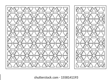 Set decorative card for cutting. Geometric linear pattern. Laser cut. Ratio 1:1, 1:2. Vector illustration.