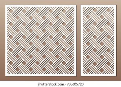Set decorative card for cutting. Geometric line pattern. Laser cut. Ratio 1:1, 1:2. Vector illustration.