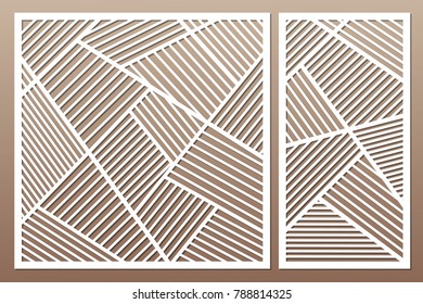Set decorative card for cutting. Geometric line pattern. Laser cut. Ratio 1:1, 1:2. Vector illustration.