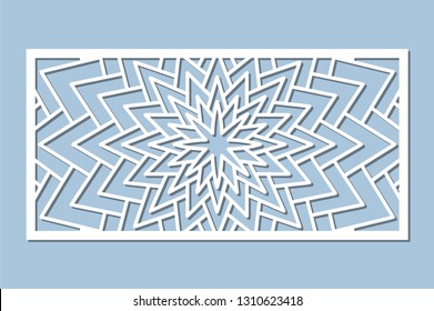 Set decorative card for cutting. Geometry, line, flower pattern. Laser cut panel. Ratio 1:2. Vector illustration.