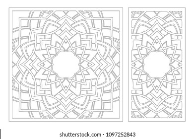 Set decorative card for cutting laser or plotter. Arabic mandala pattern. Laser cut. Ratio 1:1, 1:2. Vector illustration.