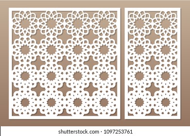 Set decorative card for cutting laser or plotter. Arabic pattern. Laser cut. Ratio 1:1, 1:2. Vector illustration.